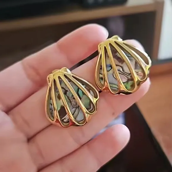 Ocean Shell Colored Earrings 18K Gold Color Plated Stainless Steel - Picture 6 of 12